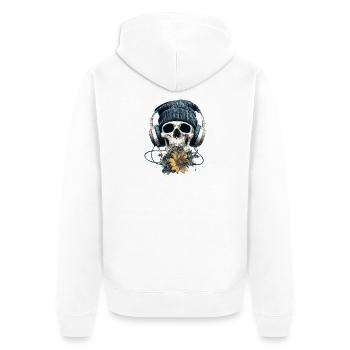 Skull with headphones and flowers - Unisex Premium Organic Zip Hoodie - white - Back - Thijin (182cm)