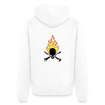 fire_skull_bones_b_3c - Unisex Premium Bio Zip Hoodie - Weiß - Hinten - Thijin (182cm)