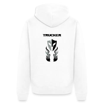 Trucker  Brust - Unisex Premium Bio Zip Hoodie - Weiß - Hinten - Thijin (182cm)