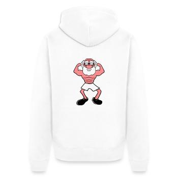 alt opa grossvater hornbrille bart bodybuilder sta - Unisex Premium Bio Zip Hoodie - Weiß - Hinten - Thijin (182cm)