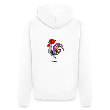 Hahn - Unisex Premium Bio Zip Hoodie - Weiß - Hinten - Thijin (182cm)