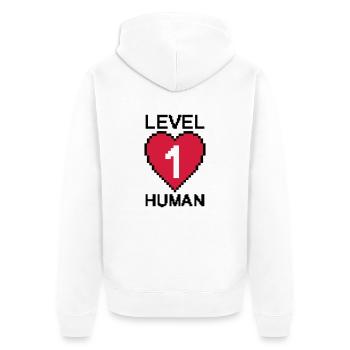 Herz Level 1 - Unisex Premium Bio Zip Hoodie - Weiß - Hinten - Thijin (182cm)