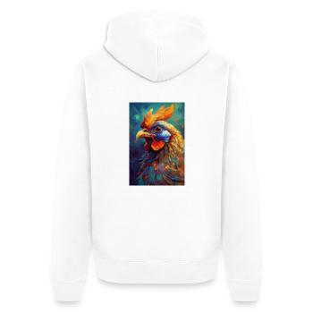 Ein buntes Huhn Portrait 2 - Unisex Premium Bio Zip Hoodie - Weiß - Hinten - Thijin (182cm)