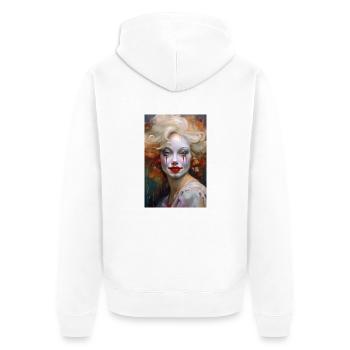 Portrait von einem bunten Clown 3 - Unisex Premium Bio Zip Hoodie - Weiß - Hinten - Thijin (182cm)