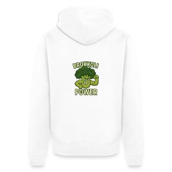 Brokkoli Power – Gemüse mit Muckis - Unisex Premium Bio Zip Hoodie - Weiß - Hinten - Thijin (182cm)