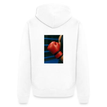 Boxen - Handschuh - Unisex Premium Bio Zip Hoodie - Weiß - Hinten - Thijin (182cm)