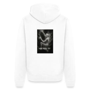 One more try. - Unisex Premium Bio Zip Hoodie - Weiß - Hinten - Thijin (182cm)