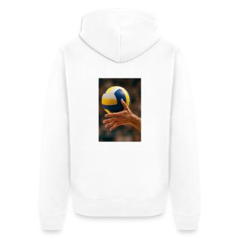 Volley-ball - En pleine répression - Veste à capuche bio Premium Unisexe - blanc - Dos - Thijin (182cm)