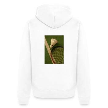 Sport - Badminton, Ball und Schläger - Unisex Premium Bio Zip Hoodie - Weiß - Hinten - Thijin (182cm)
