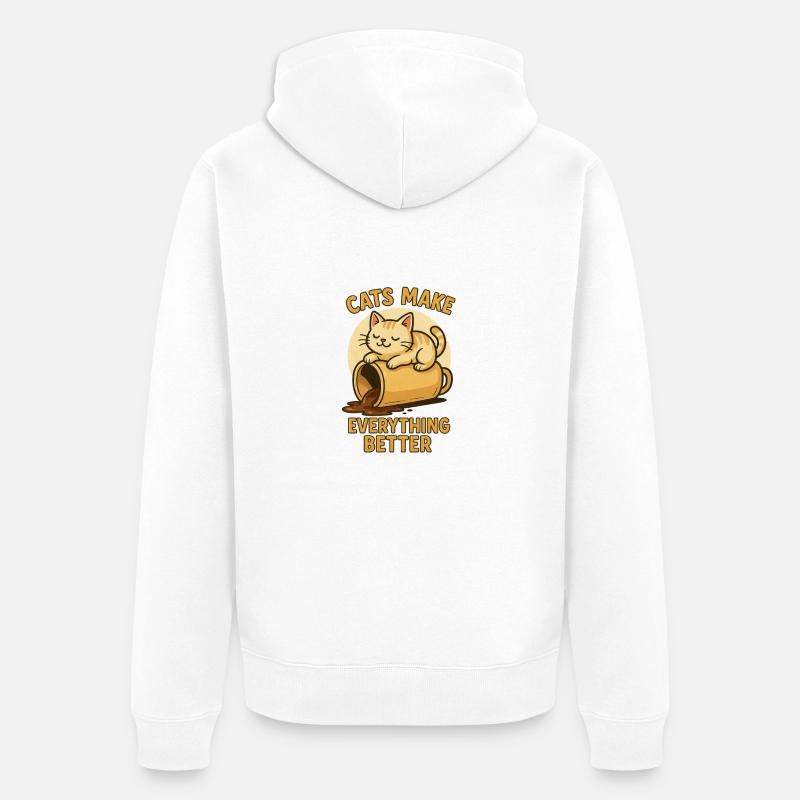 cats make everything better - Unisex Premium Bio Zip Hoodie - Weiß