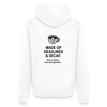 Deadlines and Decaf - Unisex Premium Organic Zip Hoodie - white - Back - Thijin (182cm)