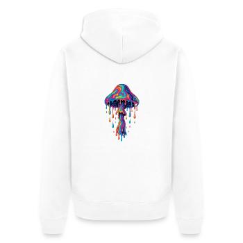Psychedelischer Magic Mushroom – Tropfender LSD-St - Unisex Premium Bio Zip Hoodie - Weiß - Hinten - Thijin (182cm)
