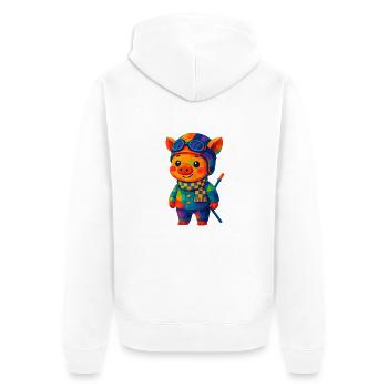 Polygon Kawaii Stil Tiere Baby Rennfahrer-Schwein - Unisex Premium Bio Zip Hoodie - Weiß - Hinten - Thijin (182cm)
