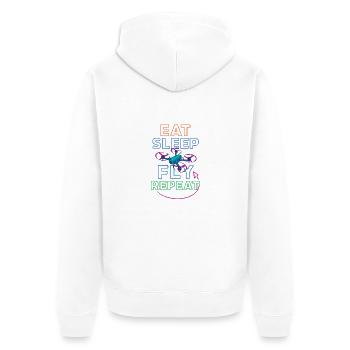 Eat Sleep Fly Repeat – Drohnenpiloten Routine - Unisex Premium Bio Zip Hoodie - Weiß - Hinten - Thijin (182cm)