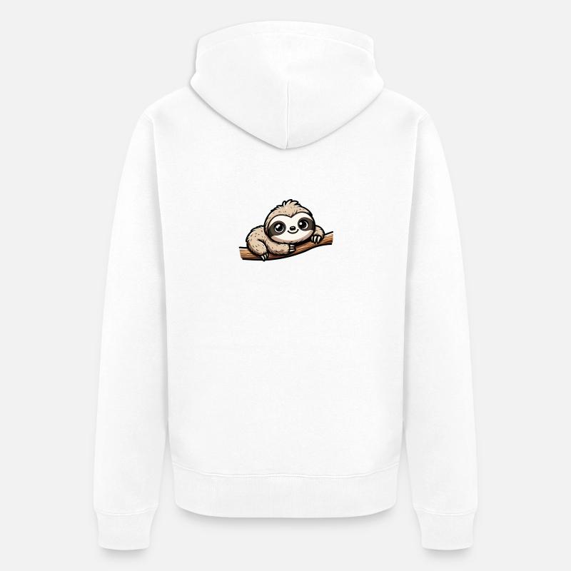 Faultier auf Ast - Unisex Premium Bio Zip Hoodie - Weiß