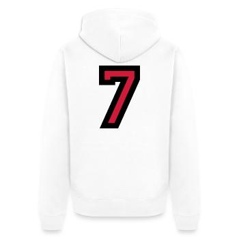 Zahl 7 - Nummer 7 (Rot) Nr. 7 - Unisex Premium Bio Zip Hoodie - Weiß - Hinten - Thijin (182cm)