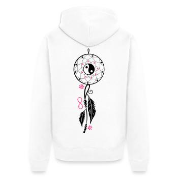 Traumfänger mit Yin-Yang, Federn & Blüten - Unisex Premium Bio Zip Hoodie - Weiß - Hinten - Thijin (182cm)