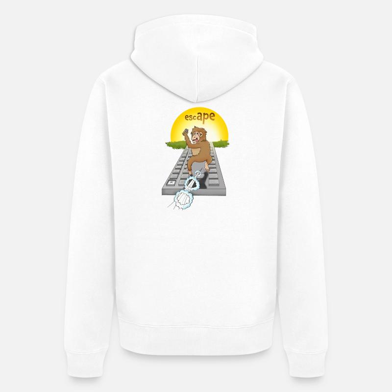 Humorous monkey design with keyboard - Unisex Premium Organic Zip Hoodie - white