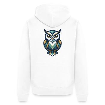 Stilisierte Eulenillustration mit geometrischen Mustern - Unisex Premium Bio Zip Hoodie - Weiß - Hinten - Thijin (182cm)
