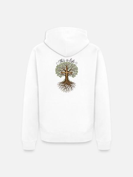 Religion Baum Kreuz Spruch - Unisex Premium Bio Zip Hoodie - Weiß