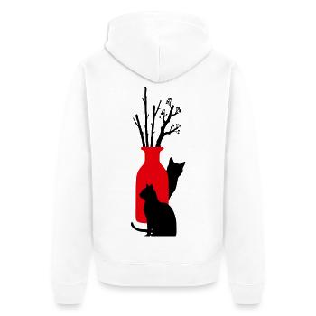 2_gatti_neri_con_vaso_rosso_e_rami - Unisex Premium Bio Zip Hoodie - Weiß - Hinten - Thijin (182cm)