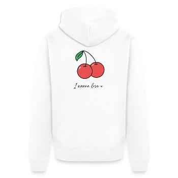 KIRSCHDUO / I want to love u - Unisex Premium Organic Zip Hoodie - white - Back - Thijin (182cm)
