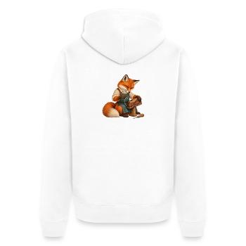 Fuchs näht eine Schuhsohle - Unisex Premium Bio Zip Hoodie - Weiß - Hinten - Thijin (182cm)
