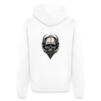 Totenkopf mit rotem Symbol - Unisex Premium Bio Zip Hoodie - Weiß - Hinten - Thijin (182cm)