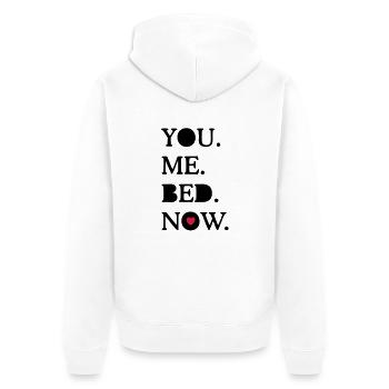 you. me. bed. now. - Unisex Premium Bio Zip Hoodie - Weiß - Hinten - Thijin (182cm)