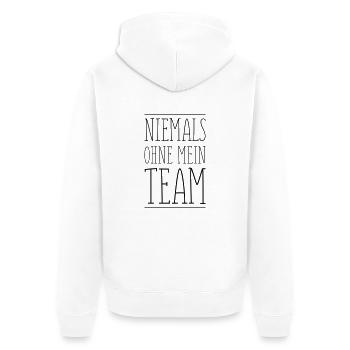 niemals ohne mein team - Unisex Premium Bio Zip Hoodie - Weiß - Hinten - Thijin (182cm)