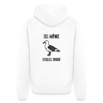 Sei Möwe - scheiss drauf - Norddeutsch Küste - Unisex Premium Bio Zip Hoodie - Weiß - Hinten - Thijin (182cm)