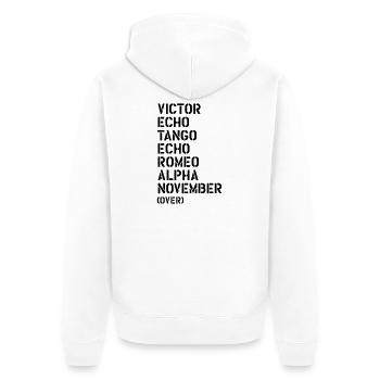 Victor Echo Tango Echo Romeo... over - VETERAN - Unisex Premium Bio Zip Hoodie - Weiß - Hinten - Thijin (182cm)