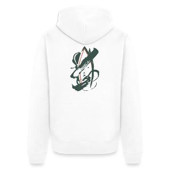 Abstraction Géométrique en Vert & Orange - Veste à capuche bio Premium Unisexe - blanc - Dos - Thijin (182cm)
