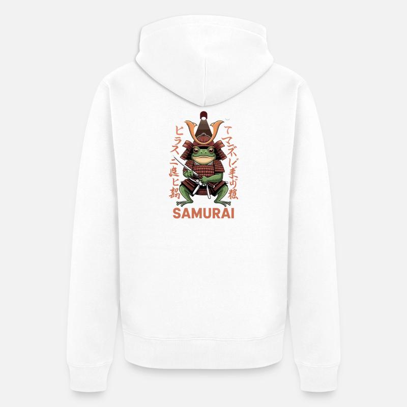 Illustration de guerrier grenouille samouraï avec - Veste à capuche bio Premium Unisexe - blanc