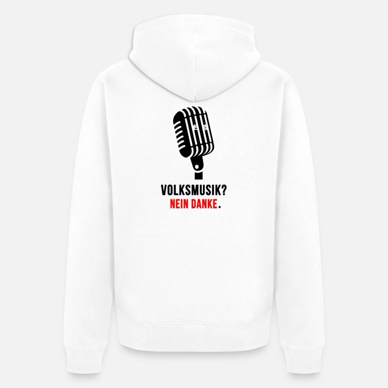Non merci Musique folk Microphone Déclaration - Veste à capuche bio Premium Unisexe - blanc