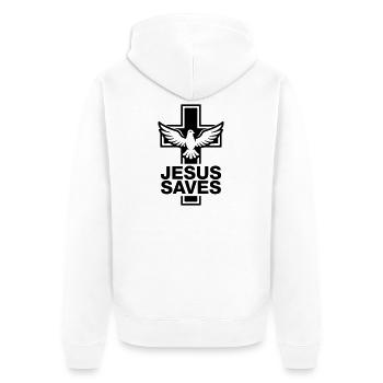 Jesus Rettet Kreuz Taube - Unisex Premium Bio Zip Hoodie - Weiß - Hinten - Thijin (182cm)