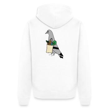 Pigeon Grocery Bag – Urban Minimal Illustration - Unisex Premium Bio Zip Hoodie - Weiß - Hinten - Thijin (182cm)