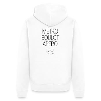 Metro-Arbeits-Aperitif - Unisex Premium Bio Zip Hoodie - Weiß - Hinten - Thijin (182cm)