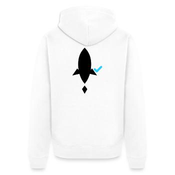 Ship it (after tests pass) – Developer CI/CD - Unisex Premium Bio Zip Hoodie - Weiß - Hinten - Thijin (182cm)