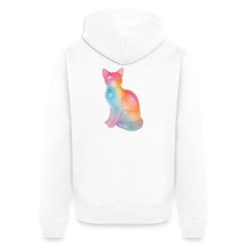 Regenbogenkatze Prisma - Unisex Premium Bio Zip Hoodie - Weiß - Hinten - Thijin (182cm)