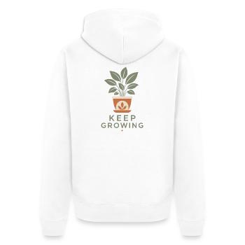 Keep Growing Pflanze Blumentopf Spruch Statement - Unisex Premium Bio Zip Hoodie - Weiß - Hinten - Thijin (182cm)