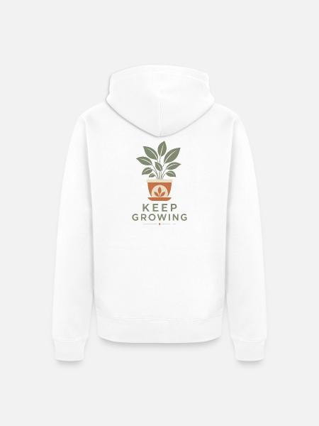 Keep Growing Pflanze Blumentopf Spruch Statement - Unisex Premium Bio Zip Hoodie - Weiß