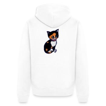 Calico-Katze mit Stachelhalsband - Unisex Premium Bio Zip Hoodie - Weiß - Hinten - Thijin (182cm)