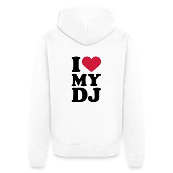 DJ - Unisex Premium Bio Zip Hoodie - Weiß - Hinten - Thijin (182cm)