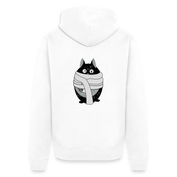 Katze mit Schal - Unisex Premium Bio Zip Hoodie - Weiß - Hinten - Thijin (182cm)
