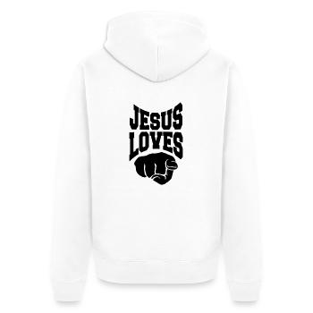 button kreuz text schriftzug kreuz symbol team cre - Unisex Premium Bio Zip Hoodie - Weiß - Hinten - Thijin (182cm)