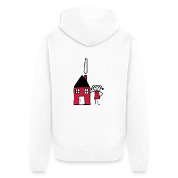 Frau am Haus - V2 - Unisex Premium Bio Zip Hoodie - Weiß - Hinten - Thijin (182cm)