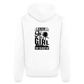 Ski like a girl -Try to keep up- Ski fahren Humor - Unisex Premium Organic Zip Hoodie - white - Back - Thijin (182cm)