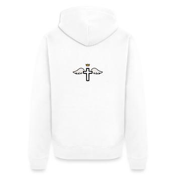 Gekrönte Flügel des Glaubens - Unisex Premium Bio Zip Hoodie - Weiß - Hinten - Thijin (182cm)