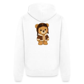 Bär Pilot in Fliegerjacke - Unisex Premium Bio Zip Hoodie - Weiß - Hinten - Thijin (182cm)